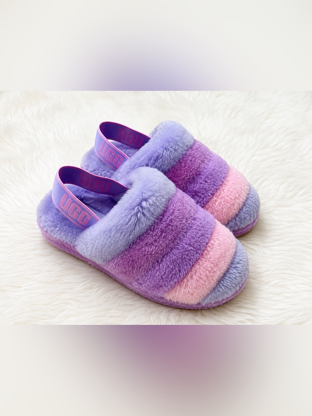 UGG Fluff Yeah Slide Slippers Pastel Purple Pink Blue Size 6
